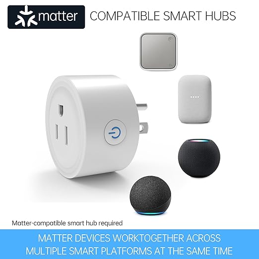 Matter Smart Plug, Smart Plugs Work with Alexa 10A Smart Outlet, 100% Privacy Smart Home, Support Google Home, APP Voice Control, SmartThings, 2.4G Wi-Fi Only