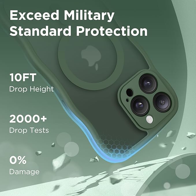 CAPRARO Cute for iPhone 13 Pro Max Case, Compatible with MagSafe, [Curly Wave Edge] [Full Camera Protection] [14 FT Drop Protection] Magnetic Phone Case for 13 Pro Max 6.7 Inch, Dark Green