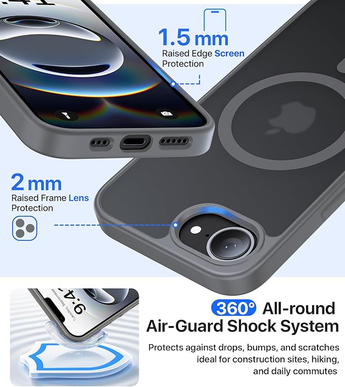 Eastinbox Magnetic for iPhone 17e & iPhone 16e Case with Stand [Compatible with MagSafe] [Built-in Invisible Kickstand] Matte Back Protective Phone Case for iPhone 17 e/16 e 6.1", Matte Gray
