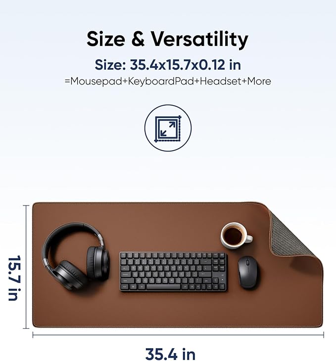 Reniteco Waterproof Large Gaming Mouse Pad with Durable Stitched Edges, Non-Slip Rubber Base, Grainy Jacquard Mouse Mat Desk Pad for Home Office Gaming, 35.4''x15.7''x0.12'', Matte Brown