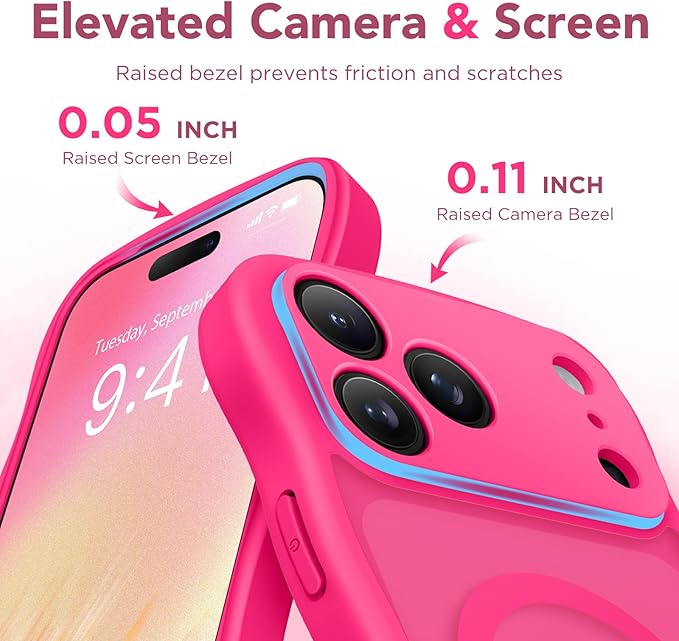 CAPRARO Magnetic for iPhone 17 Pro Case for Women Girls, Upgraded [Full Camera Protection] [Compatible with MagSafe] Cute Wave Translucent Matte Phone Case for iPhone 17 Pro, Hot Pink