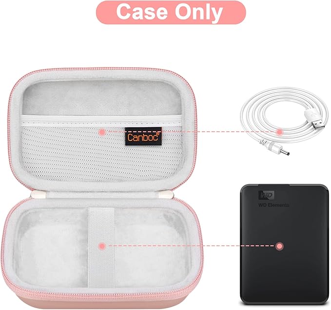 Canboc Hard Drive Carrying Case for Western Digital Elements WD My Passport Canvio Basics Seagate Backup Plus Slim 1TB 2TB 3TB 4TB, External Hard Drive Case, Mesh Bag fits USB Cable, Rose Gold