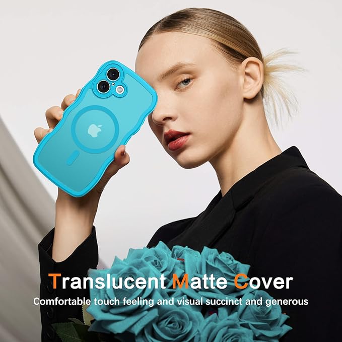 BENTOBEN Magnetic for iPhone 17 Case, Cute Wavy Full Camera Protection [Compatible with MagSafe] Translucent Matte Anti-Slip Bumper Women Girls Boys Protective Cover for 17 6.3", Lake Blue