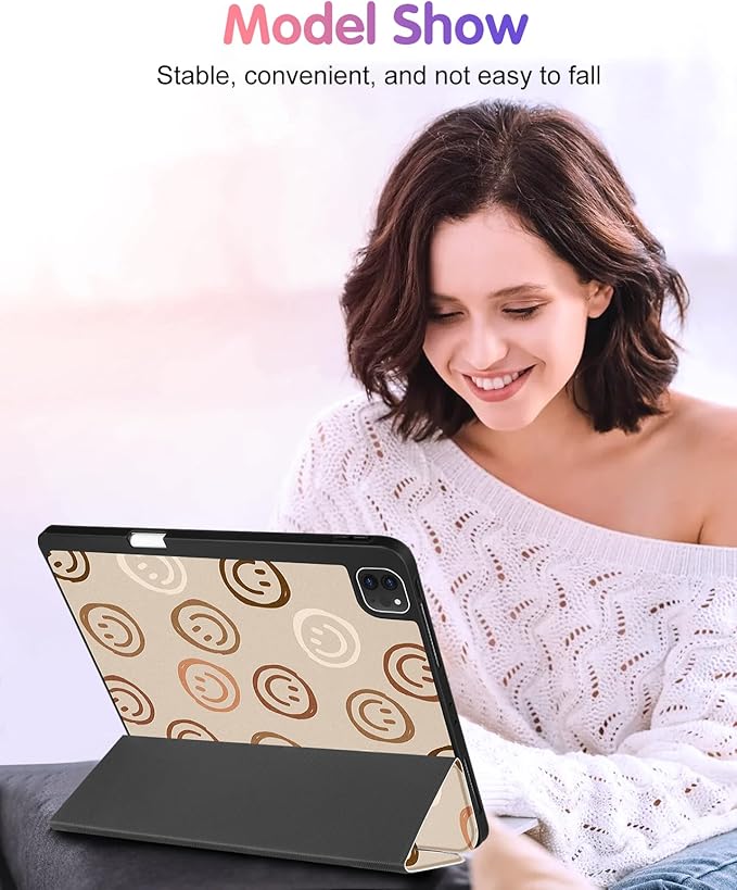 Uppuppy for iPad Air 13 Inch M2/M3, Pro 12.9 Case - Girls Cute Women Folio Cover Pencil Holder Girly Kawaii Smile Design Unique for iPad Air 13 2024 2025 Cases for Apple Pro 12.9 inch 6/5/4/3 gen