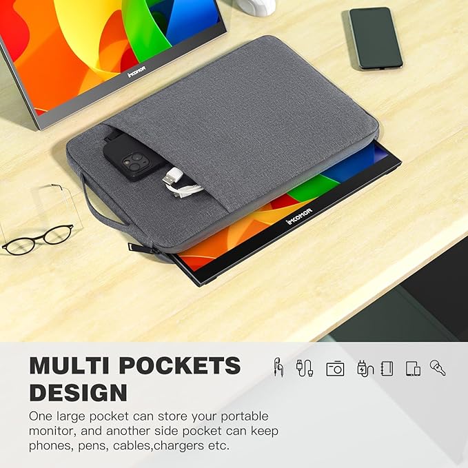 15.6 Inch Portable Monitor Case, Protective Carrying Sleeve for ForHelp KYY MNN InnoView VILVA Zenscreen COOLHOOD ViewSonic HotYeah KOORUI QQH 15.6" 16.1" Portable Monitor Computer Bag,Gray