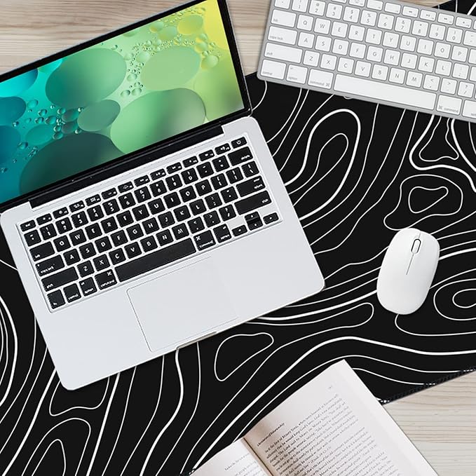 Topographic Mouse Pad Large, Gaming Mouse Pad, XXL Mousepad, Keyboard and Mouse Pad, Desk Mat, 35.3 x 15.7 in, Minimalist Contour for Office