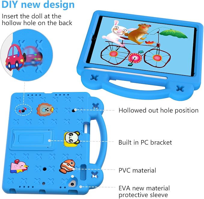 AKABEILA Compatible with Apple iPad Air 1 2013/Air 2 2014/Pro 9.7(2016)/iPad 9.7(2017/2018) Tablet Case, Kids Shockproof Protective Case with Stand Handle & Pen Tray for Girl Kid Gift Sky Blue