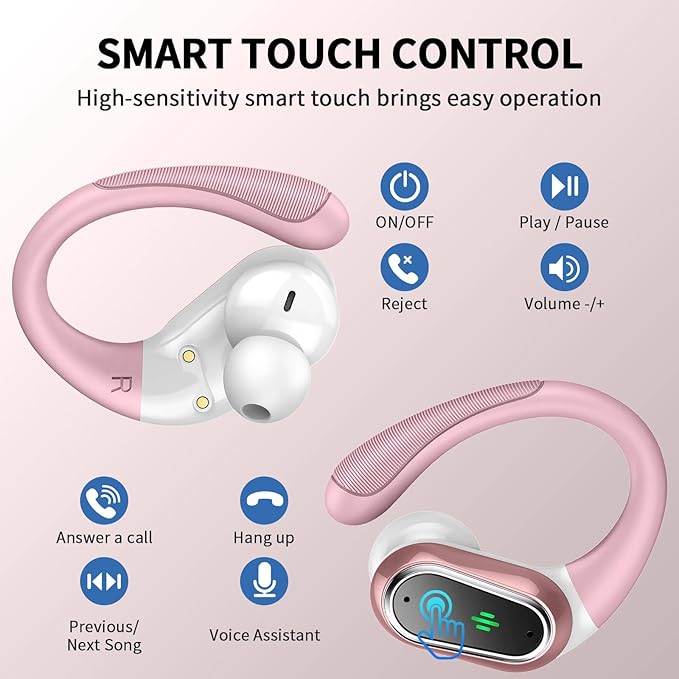 Wireless Earbuds, 2026 Bluetooth 5.4 Headphones Sport, 50Hrs HiFi Stereo Deep Bass Over-Ear buds with ENC Noise Cancelling Mic, IP7 Waterproof & LED Display Earphones with Earhooks for Workout/Running