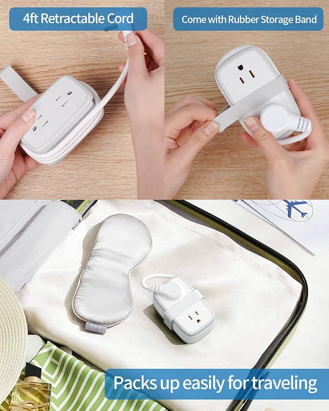 2 Pack Power Strip with USB C Ports, 4 Outlets 3 USB(1 USB-C), NTONPOWER Small Power Strip with 4ft Short Extension Cord Flat Plug, Compact Power Strip for Travel Hotel Cruise Essentials, White