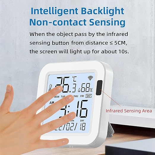 WiFi Temperature Humidity Monitor: Upgraded Smart Temperature and Humidity Sensor with Large Backlit LCD Screen & App Alerts, Indoor Thermometer Hygrometer Compatible with Alexa Google Assistant
