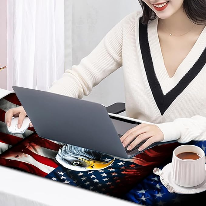 Large Mouse Pad, 31.5 x 11.8in Extended Gaming Mouse Pad with Stitched Edges, XXL Mousepad Protector Non Slip Rubber Base for Office and Home Writing Mat, Vintage USA Flag American Eagle Flag Desk Mat