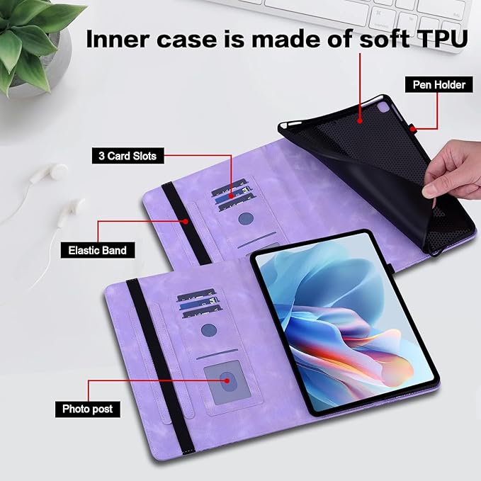 Case for iPad 6th / 5th Generation 9.7 Inch 2018/2017, iPad Air 2 Multi Angle Flip PU Leather Shockproof Case with Pencil Holder/Card Slots, Purple