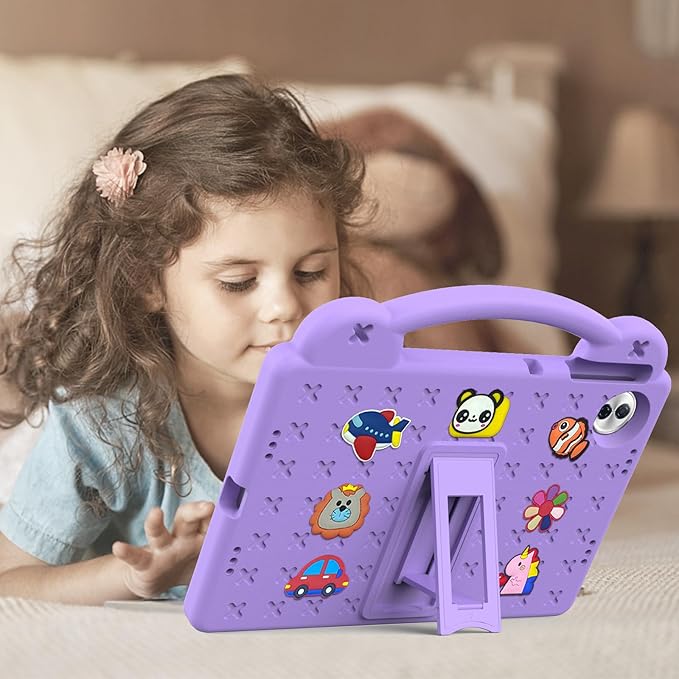 AKABEILA Compatible with Honor Pad 10 2025 12.1 inch Tablet Case, Kids Friendly Universal Lightweight Shockproof Protective Case with Shoulder Strap & Stand Handle Light Purple