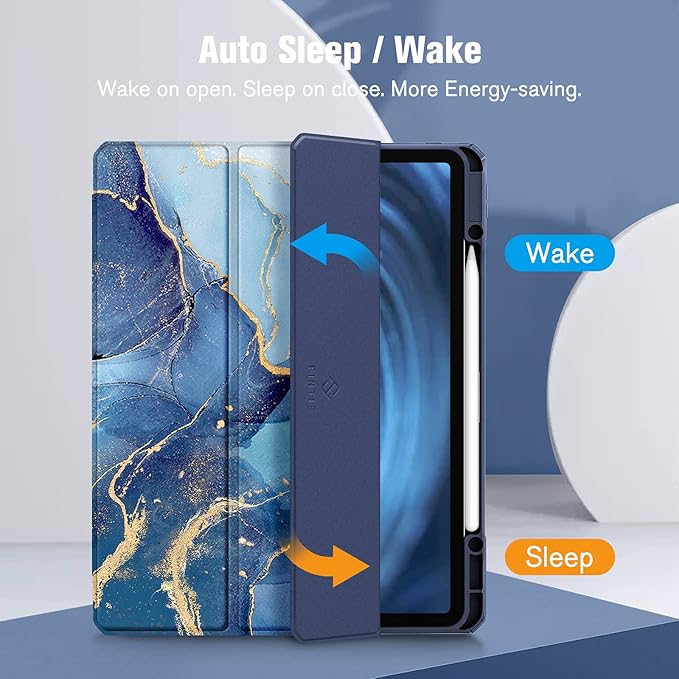 Fintie Hybrid Slim Case for iPad Pro 12.9-inch 6th Generation 2022, [Built-in Pencil Holder] Shockproof Cover w/Clear Transparent Back Shell, Also Fit iPad Pro 12.9" 5th/4th/3rd Gen, Ocean Marble
