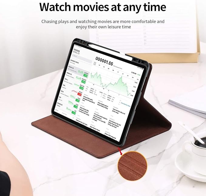 Gexmil Genuine Leather Case for iPad Pro 11 Inch 4/3/2/1st Gen 2022/2021/2020/2018,Smart Folio with Pencil Holder,Protective Shockproof Real Leather Cover,Auto Sleep/Wake,Sanded Brown