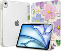 MoKo for iPad Air 11 inch Case (M4/M3/M2) 2026/2025/2024, iPad Air 5th/4th Gen 10.9 inch Case 2022/2020 with Pencil Holder, Slim Trifold Cover with Hard PC Translucent Back Shell, Painting Flower