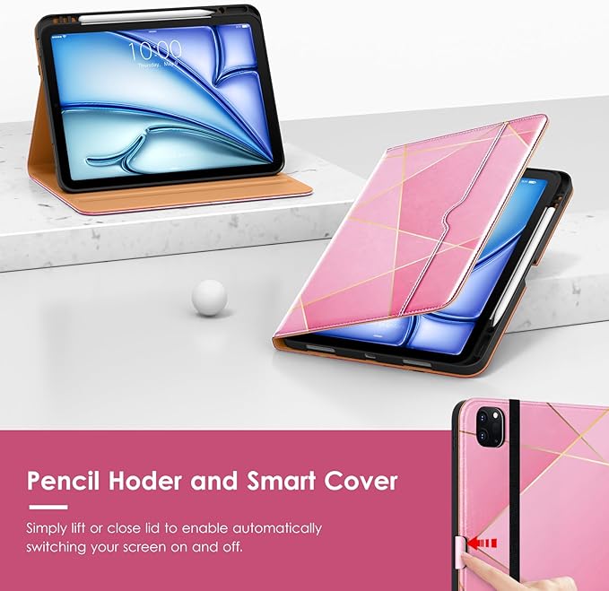 VIKESI Case for iPad Air 13 inch (M4) 2026 / (M3) 2025 / (M2) 2024,Premium Leather Folio,Apple Pencil Holder,Auto Sleep/Wake,Stand Cover - Polygons
