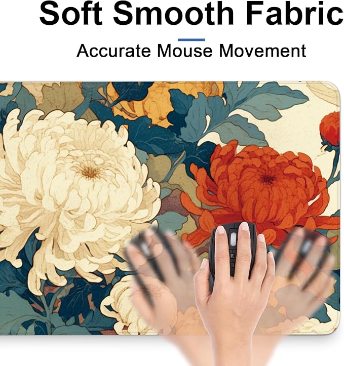 Flowers Mouse Pad, Large Mouse Pad for Desk, Extended Desk Mousepad with Non-Slip Rubber Base Stitched Edge Keyboard Mat for Gaming Office, 31.5" x 11.8"