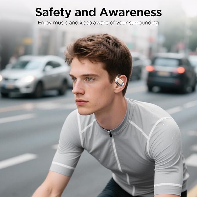 Open Ear Wireless Headphones Air Conduction Earbuds with Mic 42H Playtime Clear Calls LED Digital Display Over Earphones Lightweight Waterproof Secure Earhooks for PC Sports Running Game Business Work
