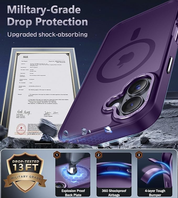 Newfuture Magnetic for iPhone 17 Case [Compatible with Magsafe] [Military Grade Drop Protection] Translucent Matte Anti-Scratch Shockproof Protective Phone Cover 6.3 Inch, Deep Purple