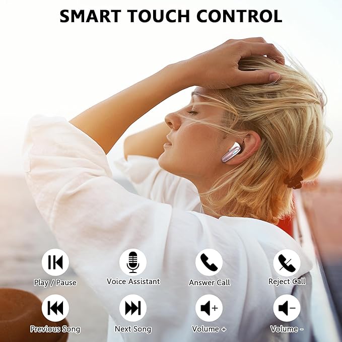 Wireless Earbud, Bluetooth Headphones 5.3 Built in 4 ENC Mic, Stereo Bass Wireless Earphones, 40H Bluetooth Earbud in-Ear LED Display, USB-C, IP7 Waterproof Sports Ear Buds for Android iOS, Rose Gold