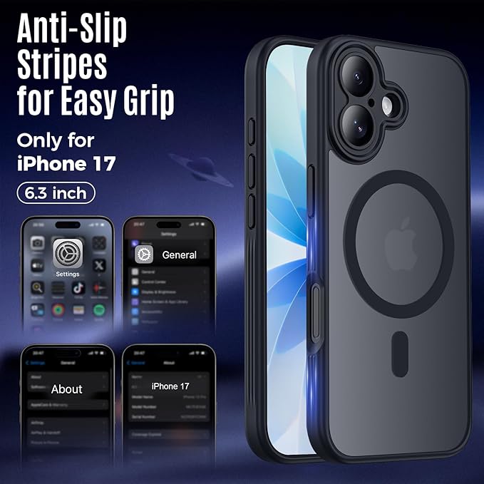 Symcele Designed for iPhone 17 Case, Compatible with MagSafe, [Camera Protection] [15FT Military Droptection] Shockproof Translucent Matte Anti-Slip Phone Case, 6.3", Black