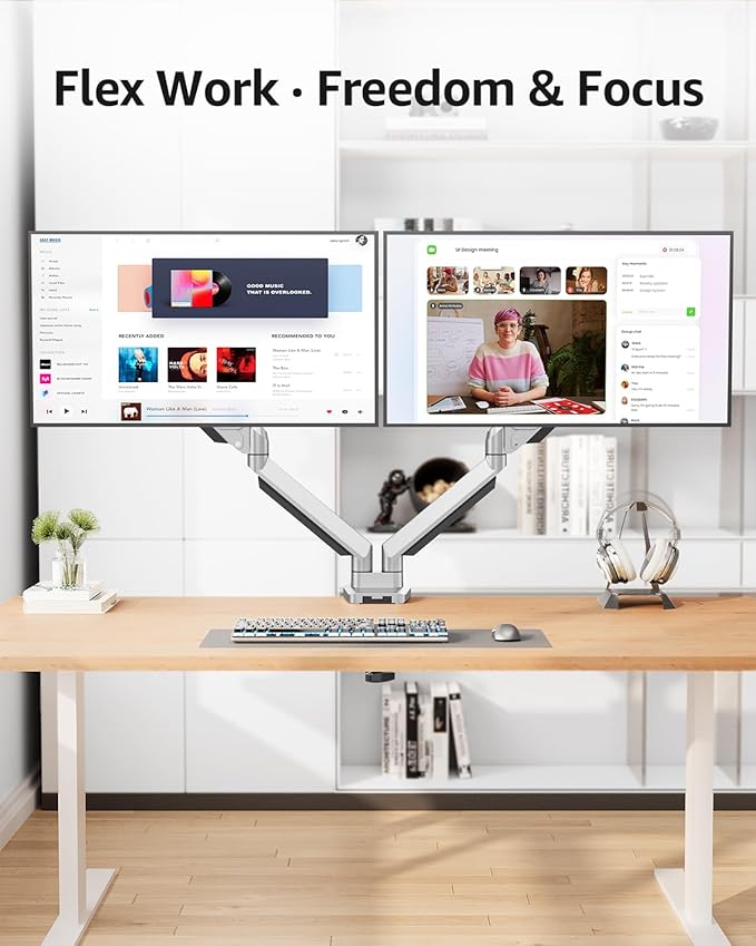 MOUNTUP Dual Monitor Desk Mount, Die-Cast Aluminum Fully Adjustable Double Monitor Arm, Computer Monitor Stand Fits 2 Screen 17 to 32 inch - Each Arm Holds 4.4-19.8LBS, MU0024
