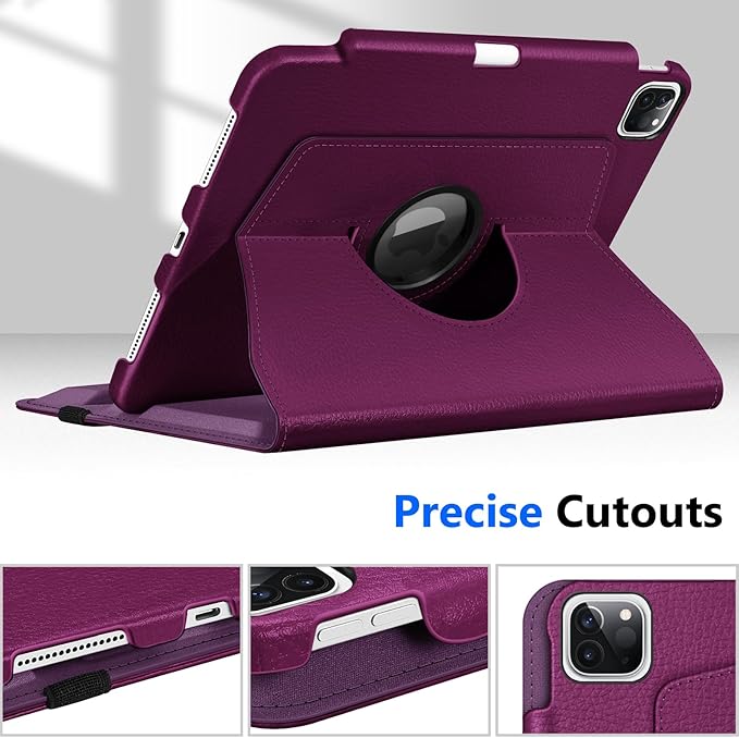 Fintie Rotating Case for iPad Pro 11-inch (4th / 3rd Generation) 2022/2021-360 Degree Swiveling Stand Cover w/Pencil Holder, Auto Sleep/Wake, Also Fit iPad Pro 11" 2nd/1st Gen, Purple