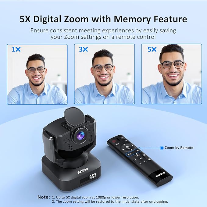 NexiGo Zoom Certified, N990 (Gen 2) 4K PTZ Webcam, Video Conference Camera System with 5X Digital Zoom, Sony_Starvis Sensor, Position Preset, Dual Stereo Mics, 3.5mm Audio Jacks for External Mics