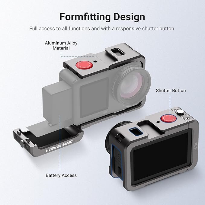 NEEWER Basics Action Camera Cage Compatible with DJI Osmo Action 6 Accessories, Aluminum Alloy Protective Expansion Frame Case with 1/4" Screw Adapter & Cold Shoe Mount for Tripod Selfie Stick, AC061