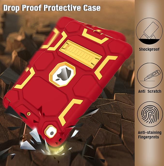 CCMAO for iPad 6th/ 5th Generation Case 2018/2017, iPad Air 2 Case 2014, iPad 9.7 '' Case, Heavy Duty Shockproof Rugged Protective iPad 5 6 Gen Cover with Kickstand, Red+Gold