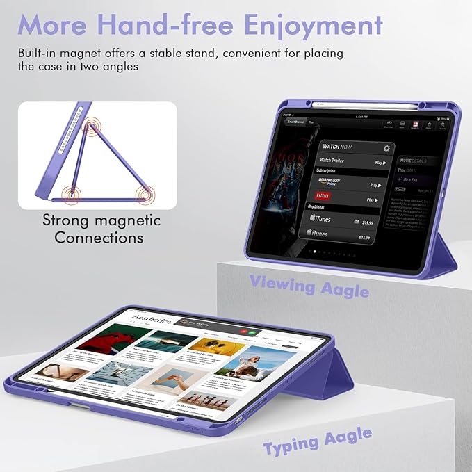ZryXal New iPad Air 13 Inch Case M3 2025/M2 2024 with Pencil Holder, Trifold Stand Smart Case with Soft TPU Back,Auto Wake/Sleep(Slate Blue)