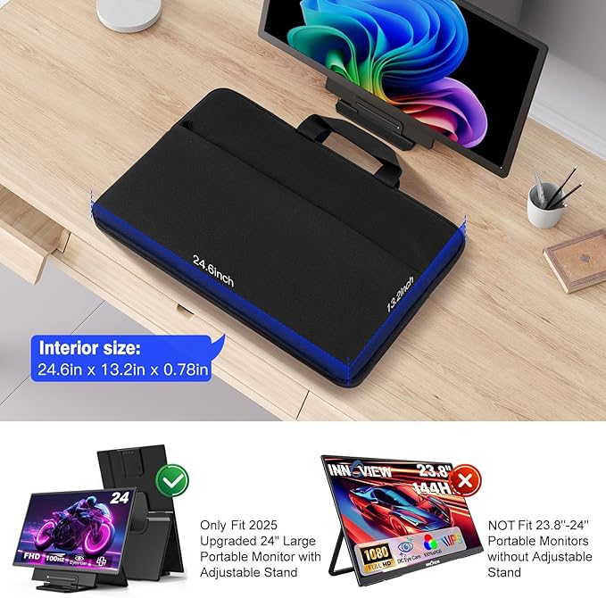 24 Inch Large Portable Monitor Case, Protective Carrying Sleeve for Ygretyrjh 24"/Hyangin 24"/Flytocca 23.8"/Redalf 23.8"/KEFEYA 23.8" Inch Large Portable Monitor with Stand Case Bag, Black