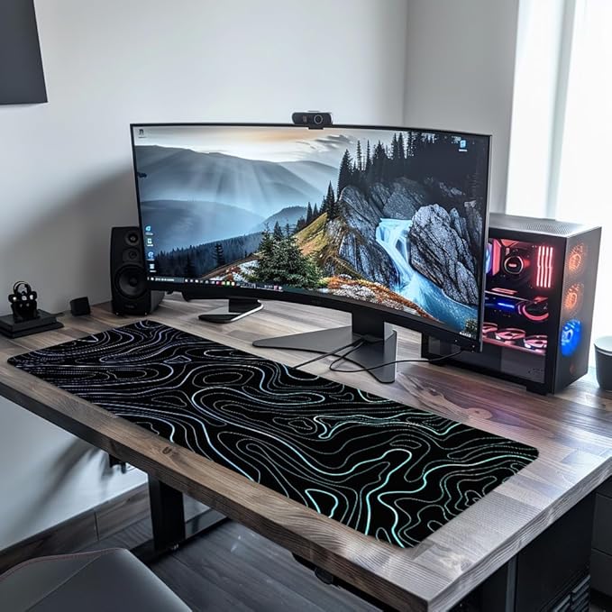 UJoowalk Topographic Mouse Pad Large, Gaming Mouse Pad, XL Mousepad, Keyboard and Mouse Pad, Desk Mat, 31.5 x 11.8 in, Black White Minimalist Contour for Office
