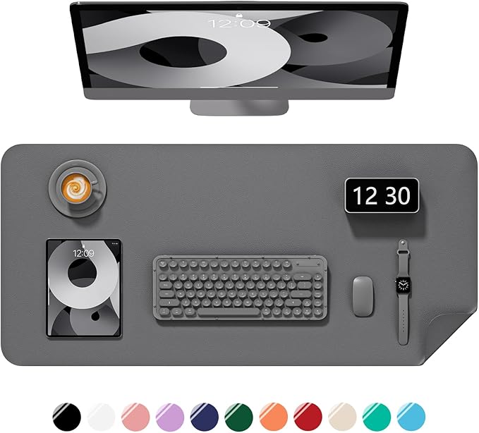Desk Pad, 23.6" x 13.8" PU Leather Non-Slip Desk Mat Large Mouse Pad for Desktop, Waterproof Laptop Computer Writing Mat for Office, Home, Work, Gaming, Space Gray