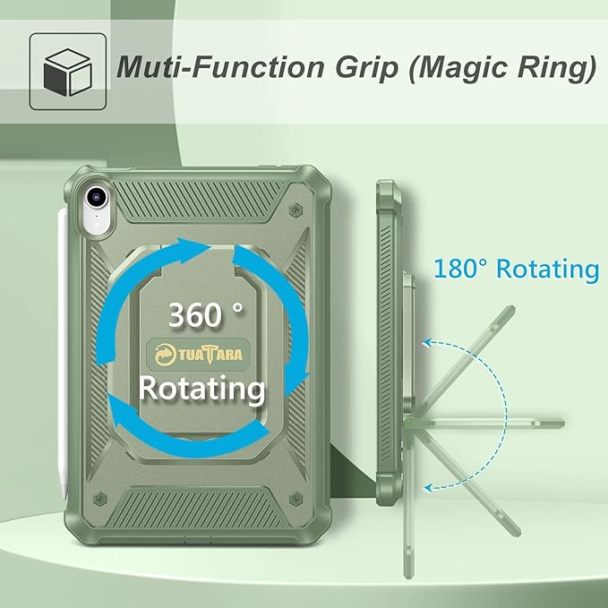 Fintie Case for iPad Mini 7 (A17 Pro, 7th Generation) 2024 / iPad Mini 6 (6th Gen) 8.3 Inch, [Tuatara Magic Ring] 360 Degree Rotating Shockproof Rugged Cover with Screen Protector, Green