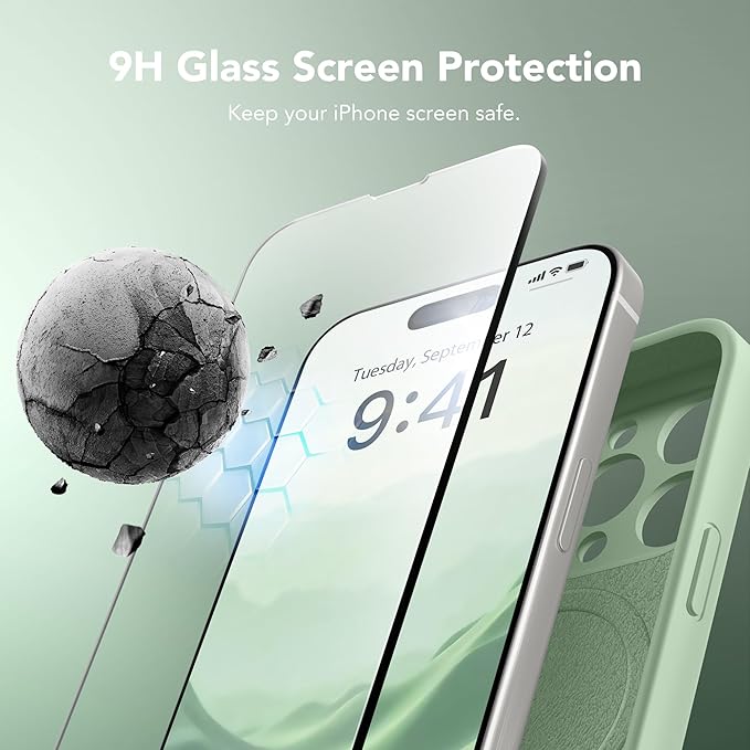 Magnetic for iPhone 15 Pro Case, Compatible with MagSafe, [Full Camera Protection][Screen Protector] Silicone Shockproof Protective Phone Case for iPhone 15 Pro 6.1", Light Cyan