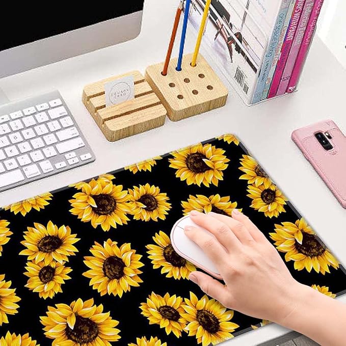 Large Mouse Pad Gaming Mousepad XL Sunflowers Desk Mat Mouse Pad Long 31.5x11.8 in Extended Big Cute Mouse Pad Waterproof Desk Pad with Non-Slip Base and Stitched Edges for Computer Keyboard