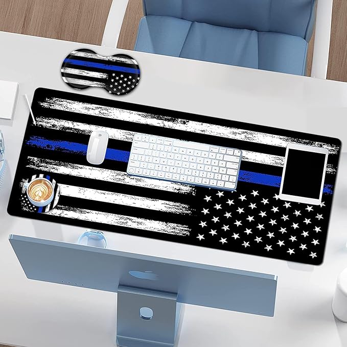 Large Gaming Mouse Pad, Extended Waterproof Desk Pad Protector (31.5" x 11.8") Ergonomics Memory Foam Mouse Wrist Rest Support, for Home Office Laptop Easy Typing, Camo American Flag Black Mouse Mat
