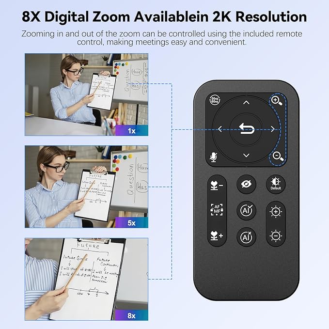 2K Webcam for pc with AI,Web Camera/8X Digital Zoom Computer Camera with USB 3.0/HDR/Dual Noise-Cancelling Mics，Zoom/Teams/Skype/Facetime/Meeting