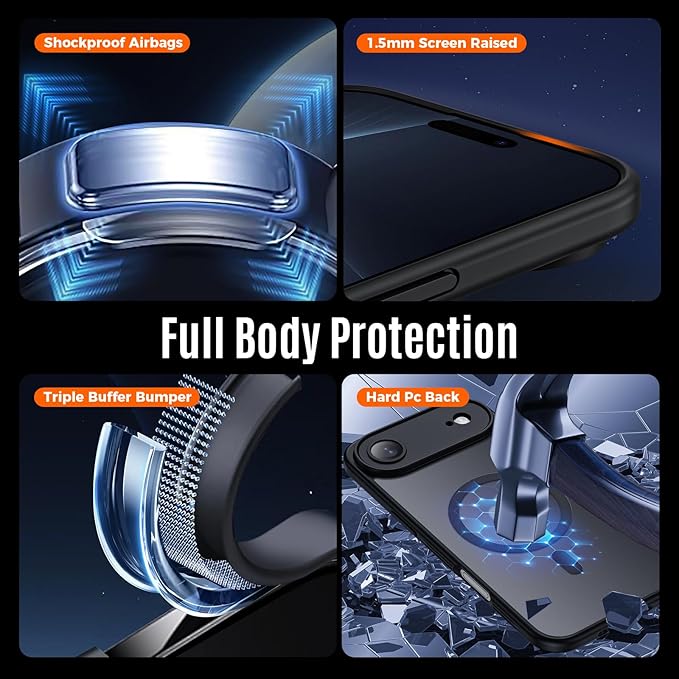 Symcele Designed for iPhone Air Case, Compatible with MagSafe, [Camera Protection] [15FT Military Drop Protection] Shockproof Translucent Matte Anti-Slip Thin Slim Phone Case, 6.5", Black