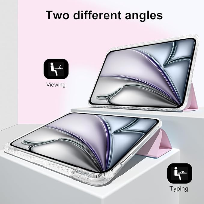 Case for iPad Air 13 inch 2024/2025/2026 M4/M3/2,Slim Smart Cover for 2022 iPad Pro 12.9 inch (4/5/6th Gen) with Pencil Holder,Trifold Stand with Clear Back Shell,Sakura Pink