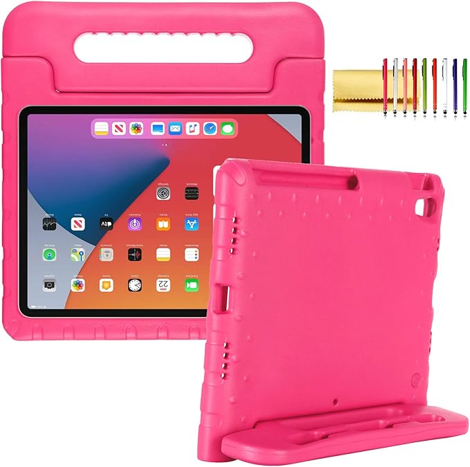 Kids Case for iPad Pro 12.9-inch (6th/5th/4th Gen) 2022/2021/2020, Techcircle [Support Pencil Charging] Convertible Handle Stand Lightweight EVA Foam Bumper Protective Rugged Child Proof Cover, Rose