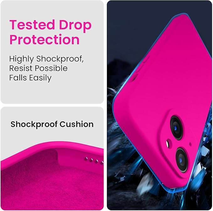 FireNova Designed for iPhone 15 Case, Silicone Upgraded [Camera Protection] Phone Case, Soft Anti-Scratch Microfiber Lining Inside, 6.1 inch, Hot Pink