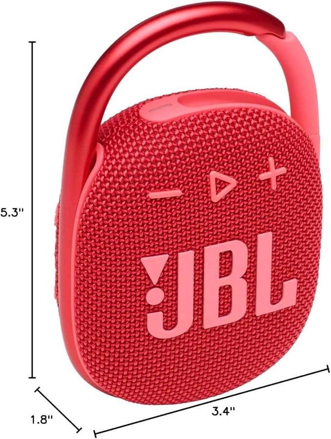 JBL Clip 4 - Portable Mini Bluetooth Speaker, big audio and punchy bass, integrated carabiner, IP67 waterproof and dustproof, 10 hours of playtime, speaker for home, outdoor and travel (Red)
