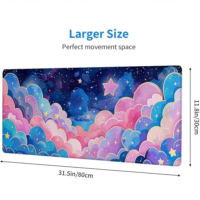Colorful Cloud Gaming Mouse Pad Anime Rainbow Cute Clouds Mousepad XL Large Gaming Mouse Pad Laptop Keyboard Mat Desk Pad 31.5"x11.8" Office Home Decor for Women Girl