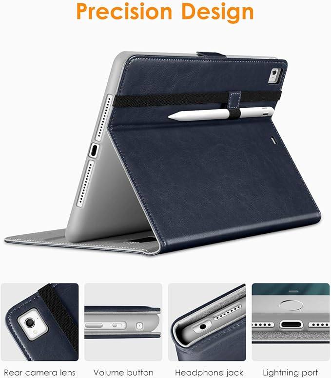 DTTO for iPad 9.7 Inch 5th/6th Generation 2018/2017 Case with Apple Pencil Holder, Premium Leather Folio Stand Cover Case for Apple iPad 9.7 inch, Also Fit iPad Pro 9.7/Air 2/Air - Blue