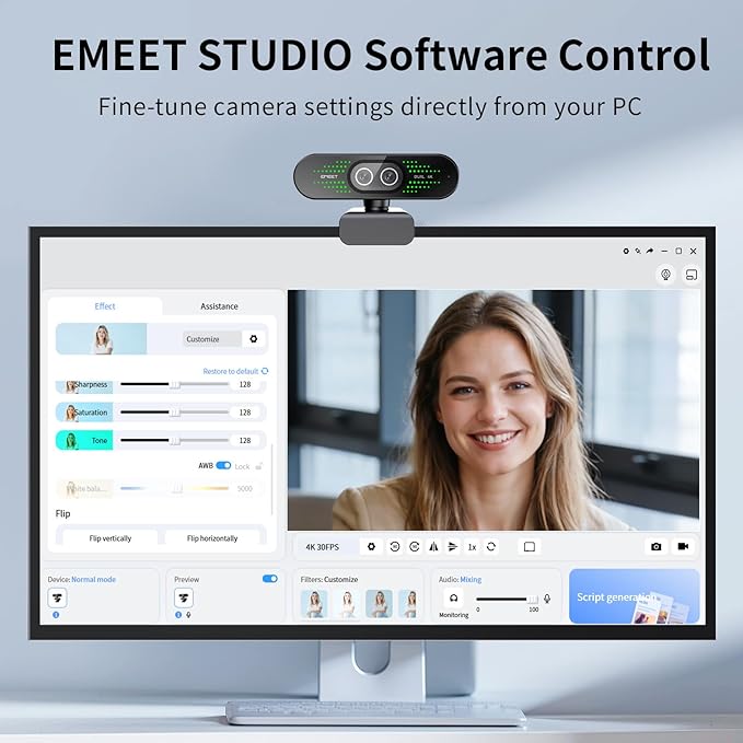 EMEET NOVA 4K Dual-Camera 4K Webcam for PC, Wide-Angle and Telephoto Cameras, Max 11X Hybrid Zoom, PDAF Focus, Remote Control, RGB Lights, Webcam with Microphone for Business or Personal Online Calls