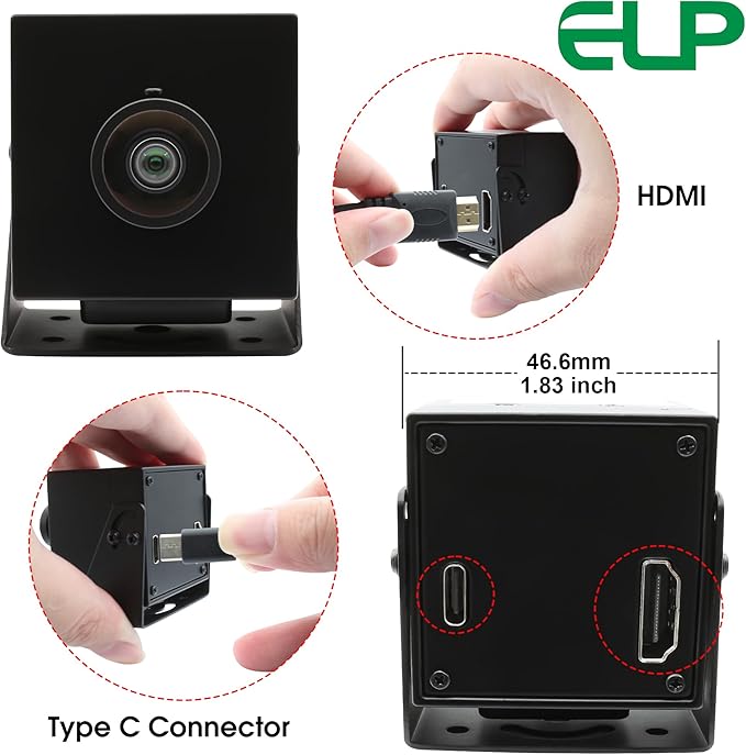 ELP 4K HDMI USB Fisheye Camera for Computer Mini Lightburn Camera for Laser Engraver Type-C HDMI Display Simultaneous USB2.0 Webcam 2X Digital Zoom Camera H.264 8mp USB Security Camera for Jetson Nano