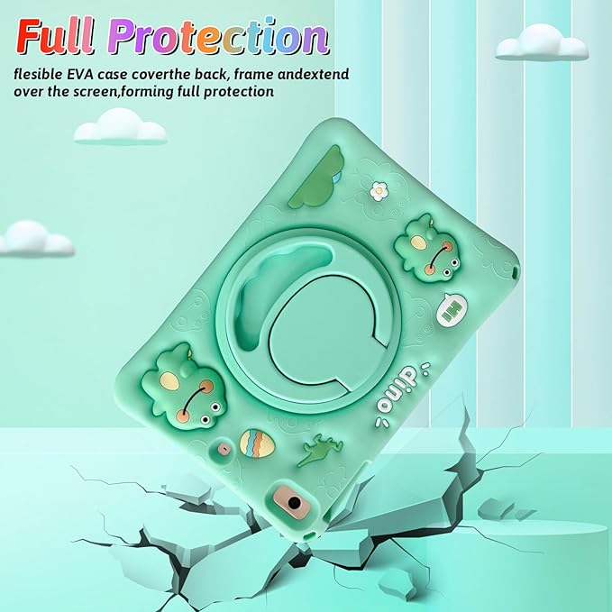 Dteck for iPad 10.9" 10th Generation Case Kids,Cute Cartoon 3D Unique Design Light Rotating Handle Stand Shoulder Strap Soft Silicone Funda Drop Rugged Shockproof Protective Kid-Proof Case,Dinosaur